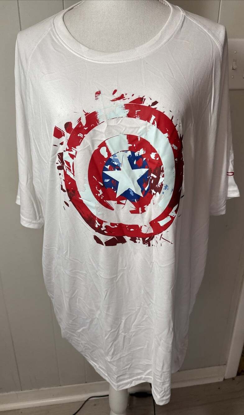 Under Armour Marvel Captain America Shield HeatGear Shirt Mens 2XL Loose Fit ZZ